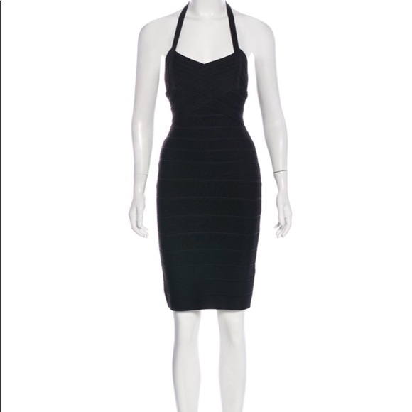 Herve Leger black halter bandage mini dress - Picture 1 of 7